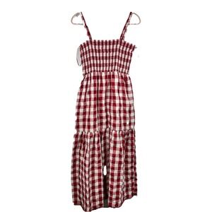Papermoon Red Gingham Maxi Dress L Cotton Smocked Cottage Farmhouse Americana